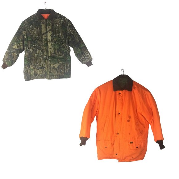 Preowned Realtree Jacket Mens XL Camo Orange Reversible Hood Zip & Button Closur